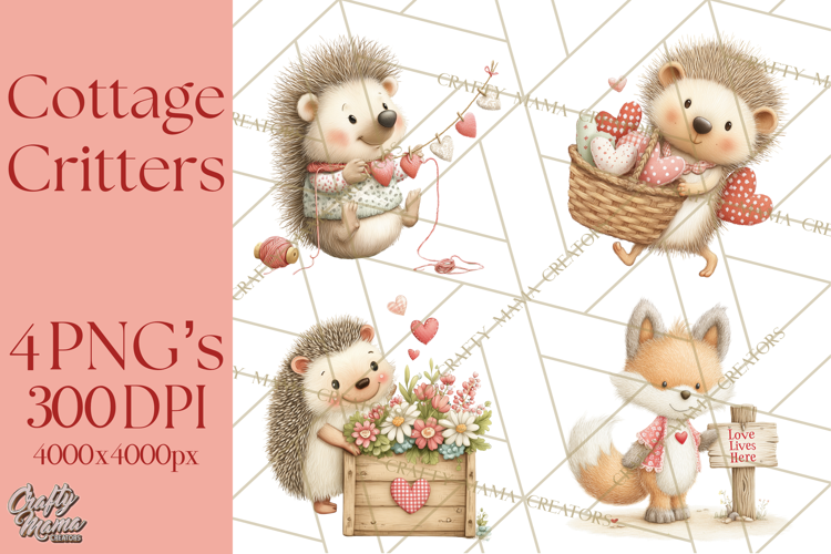 Cozy Cottage Valentine Critters Clipart PNG Animals