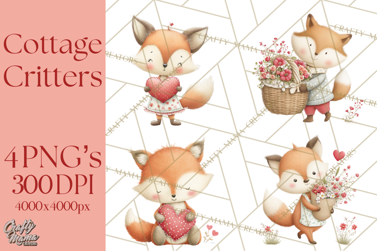 Cozy Cottage Valentine Critters Clipart PNG Animals