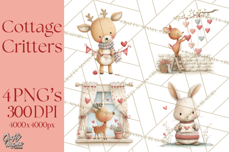 Cozy Cottage Valentine Critters Clipart PNG Animals