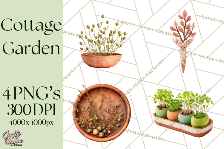 Early Spring Garden Cottagecore PNG, Seedling Terracotta