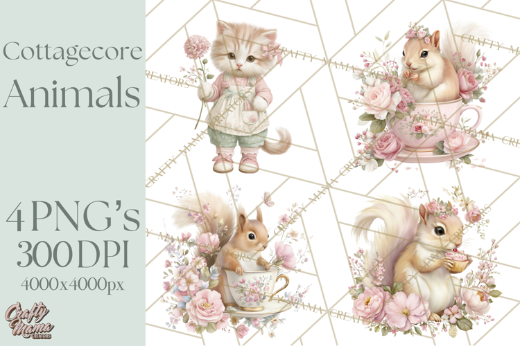Pastel Cottagecore Animals Clipart, Cute Spring Animals Png