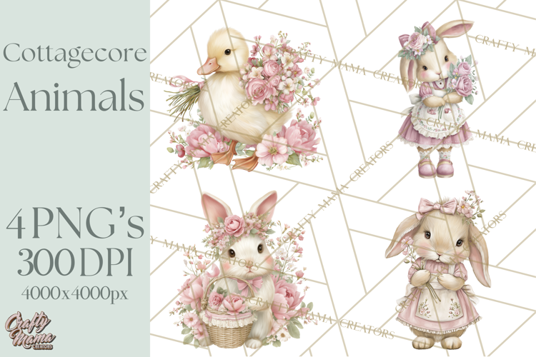 Pastel Cottagecore Animals Clipart, Cute Spring Animals Png