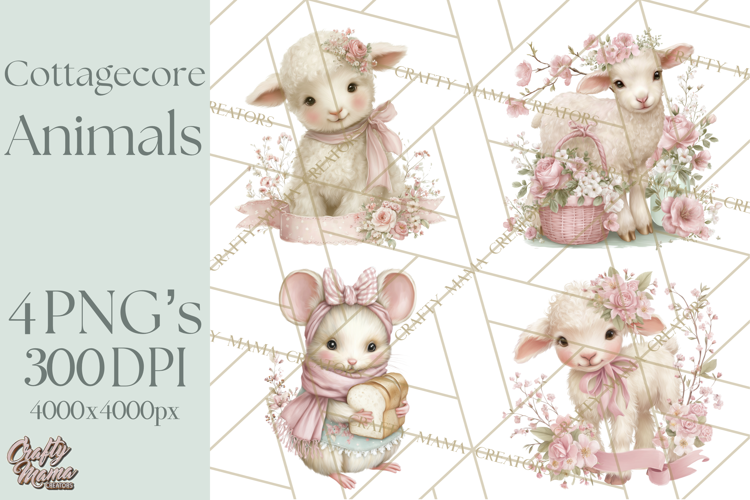 Pastel Cottagecore Animals Clipart, Cute Spring Animals Png