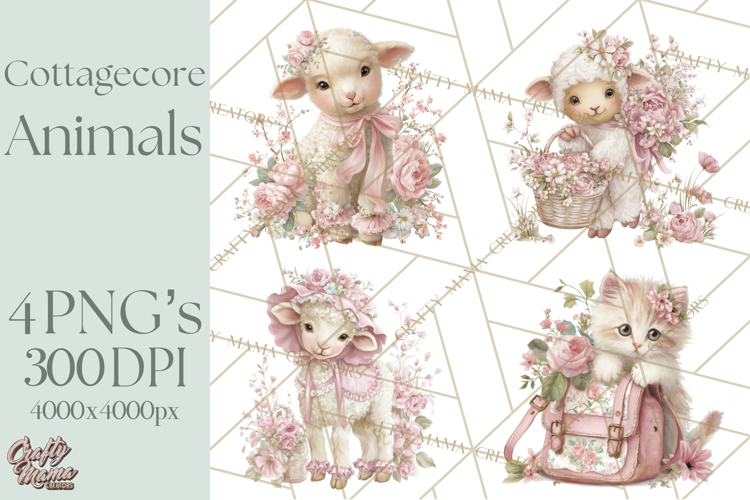 Pastel Cottagecore Animals Clipart, Cute Spring Animals Png