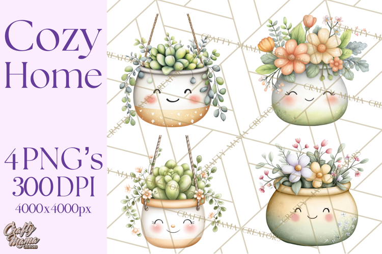 Spring Cozy Home Clipart, Cute Kawaii House Decor Icons PNG