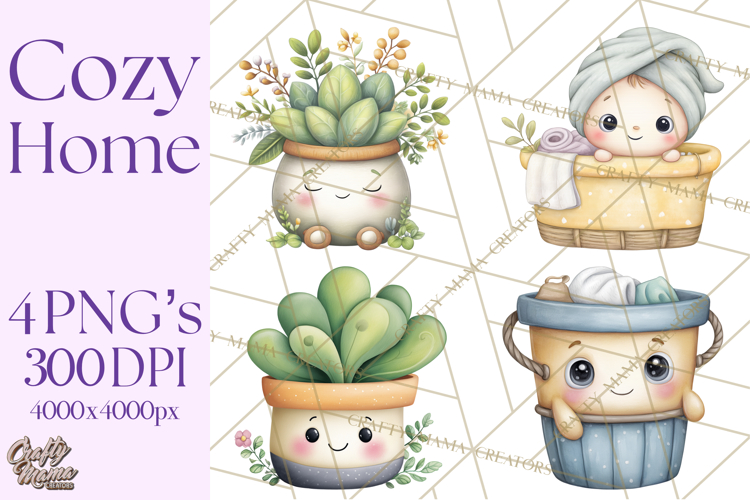 Spring Cozy Home Clipart, Cute Kawaii House Decor Icons PNG