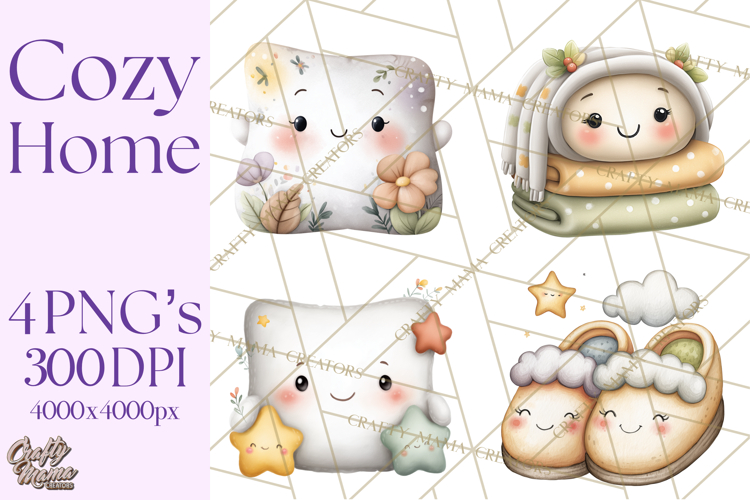 Spring Cozy Home Clipart, Cute Kawaii House Decor Icons PNG