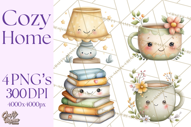 Spring Cozy Home Clipart, Cute Kawaii House Decor Icons PNG