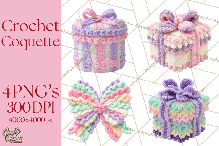 Crochet Coquette Clipart Kawaii Pastel Fruits Toys Yarn PNG