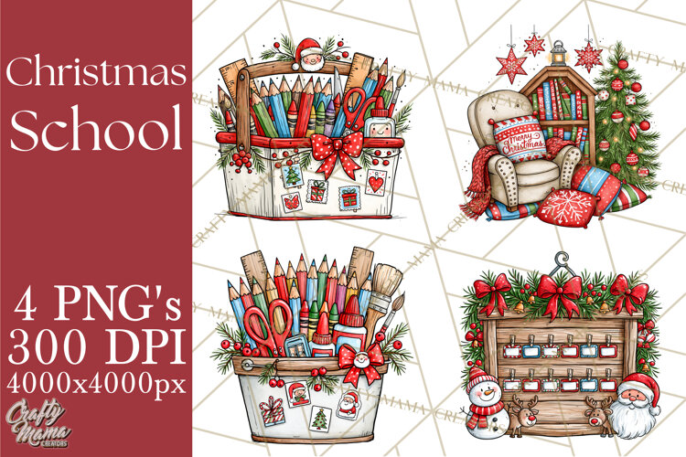 Christmas School Clipart PNG, Teacher Classroom Holiday Png example image 1