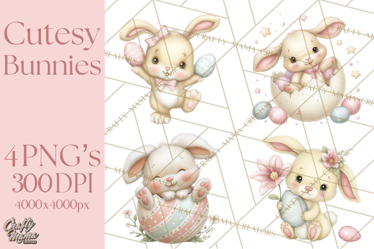 Easter Bunnies Clipart, Cute Cartoon Bunnies Png
