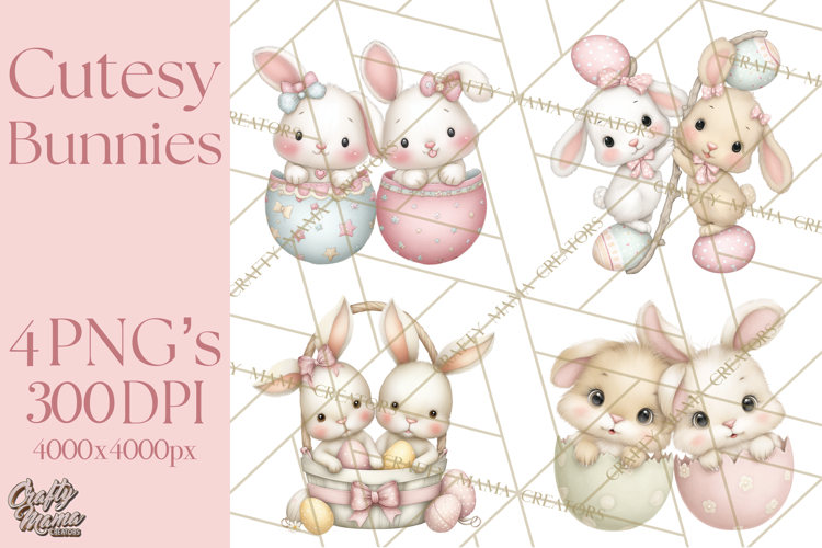 Easter Bunnies Clipart, Cute Cartoon Bunnies Png