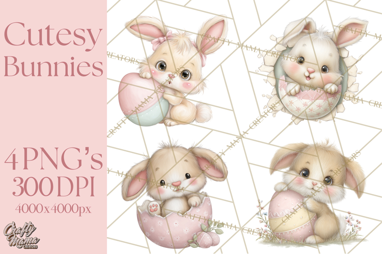 Easter Bunnies Clipart, Cute Cartoon Bunnies Png