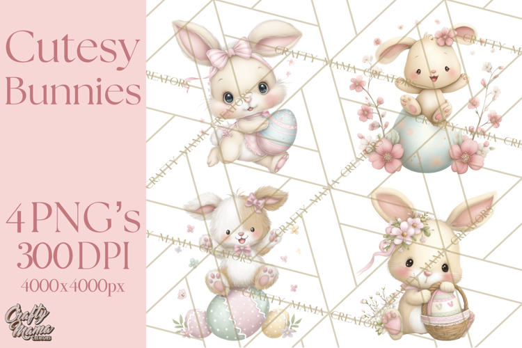 Easter Bunnies Clipart, Cute Cartoon Bunnies Png