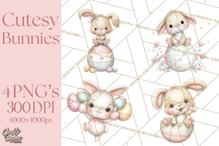Easter Bunnies Clipart, Cute Cartoon Bunnies Png