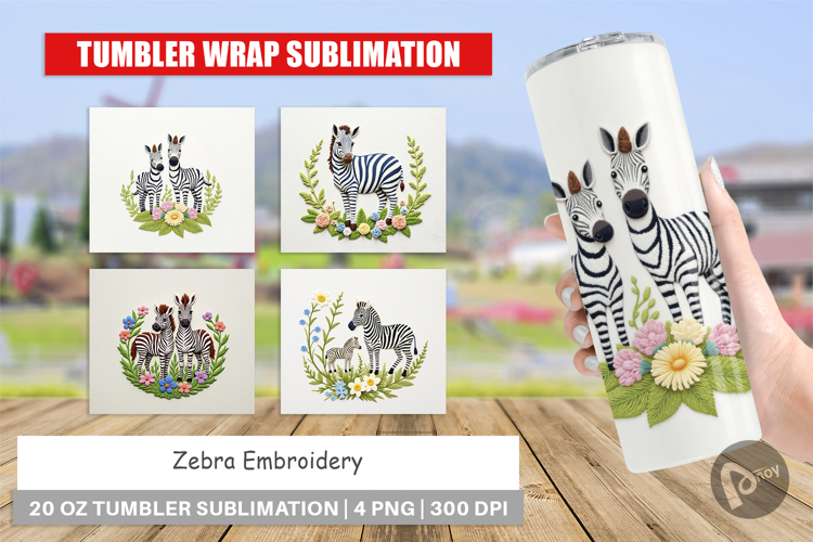 Tumbler Zebra Embroidery