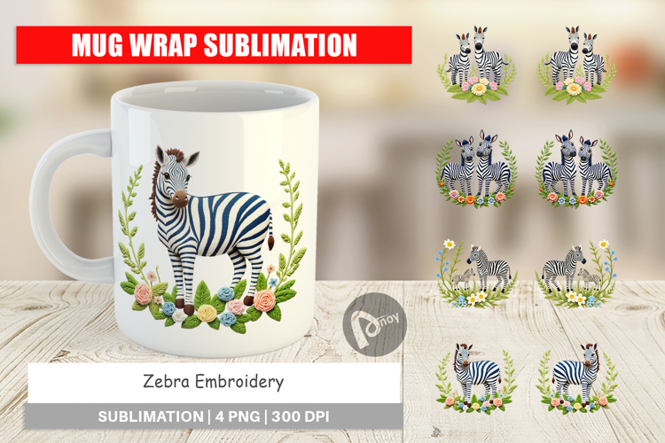 Mug Wrap Zebra Embroidery
