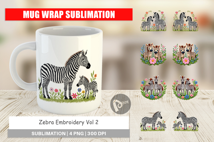 Mug Wrap Zebra Embroidery