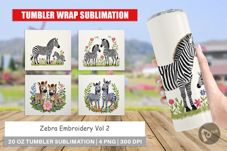 Tumbler Zebra Embroidery