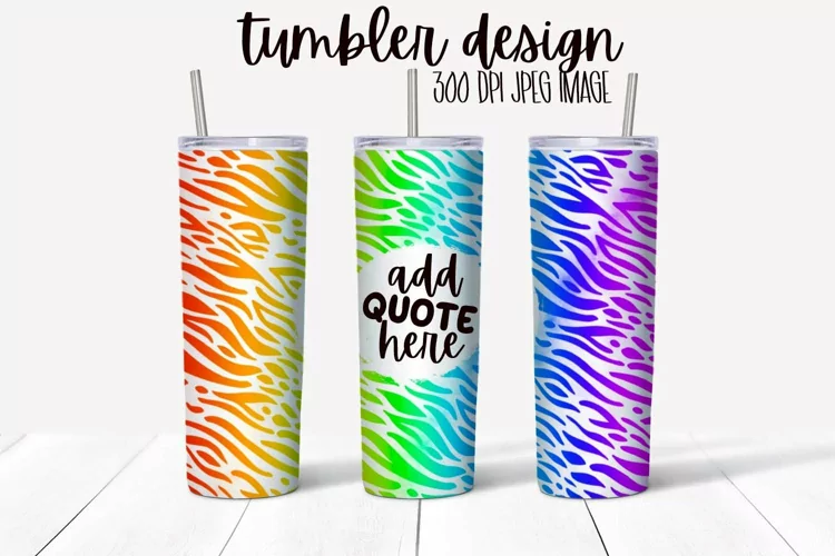 Rainbow Zebra Print Tumbler Wrap Design With Blank Space