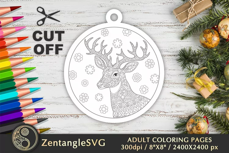 Reindeer Coloring Page, Christmas Deer Colouring Ornament