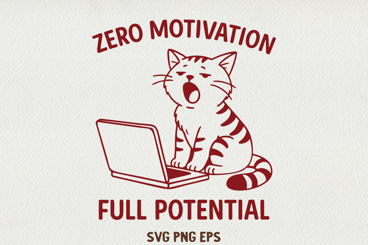Sarcastic Cat Illustration Funny Lazy Line Art Kitty SVG PNG