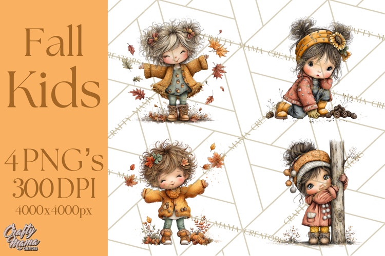 Fall Kids Clipart, Cozy Autumn Children PNG