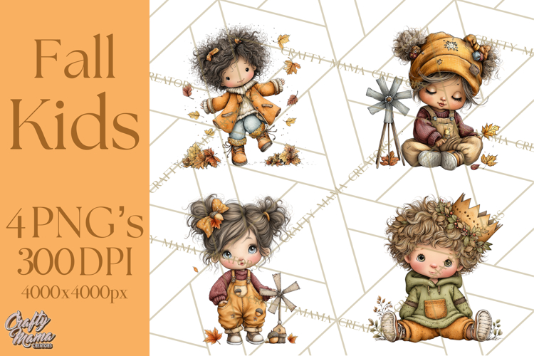 Fall Kids Clipart, Cozy Autumn Children PNG