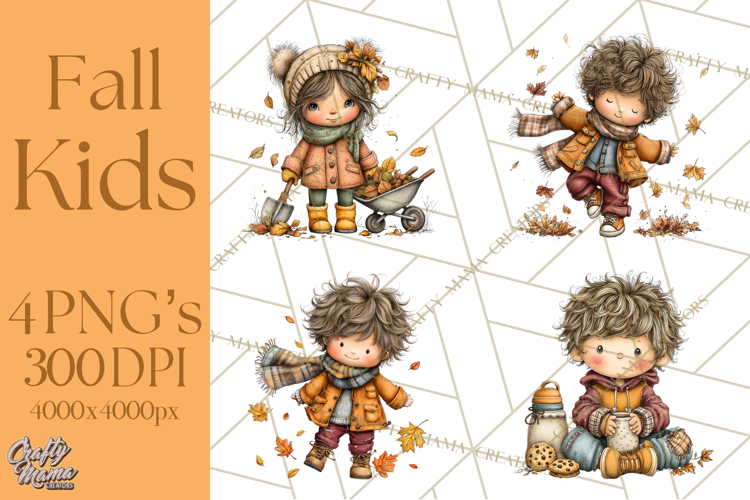 Fall Kids Clipart, Cozy Autumn Children PNG