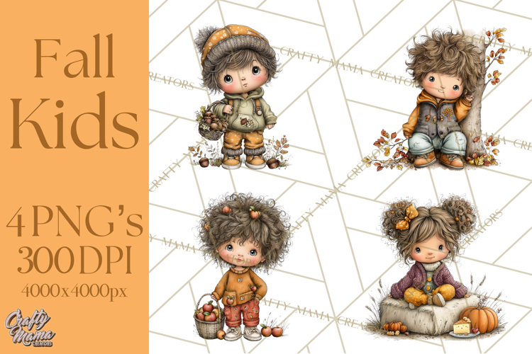 Fall Kids Clipart, Cozy Autumn Children PNG
