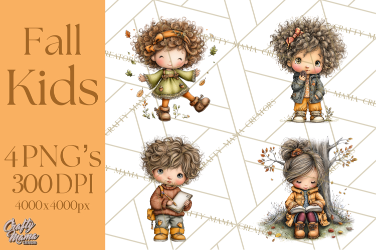 Fall Kids Clipart, Cozy Autumn Children PNG