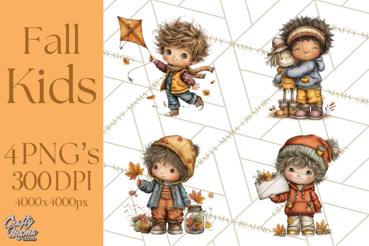 Fall Kids Clipart, Cozy Autumn Children PNG