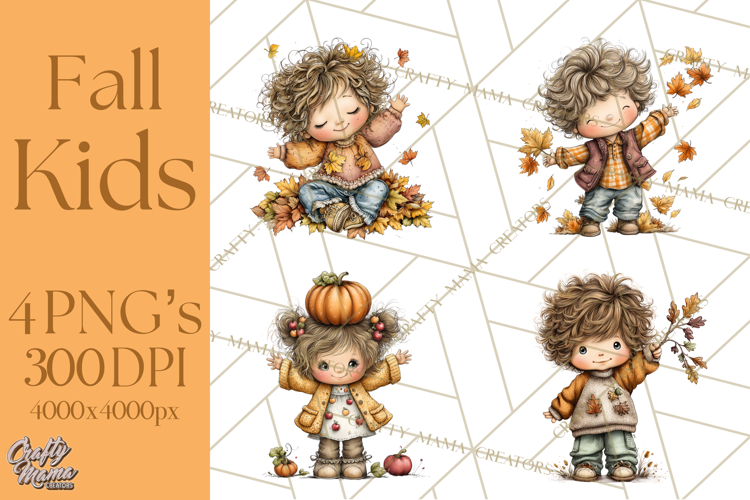 Fall Kids Clipart, Cozy Autumn Children PNG