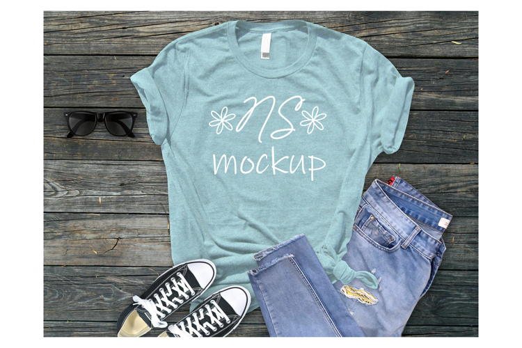 BELLA CANVAS 3001 t-shirt mockup HEATHER PRISM ICE BLUE