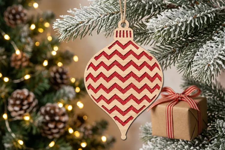 Zigzag Lines Christmas Ornament SVG Wood Laser Cut
