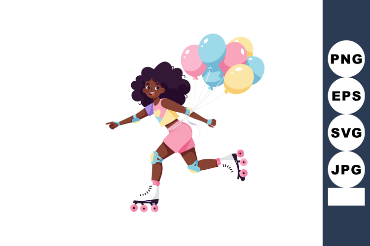 Girl roller skating with colorful balloons joyful activity f