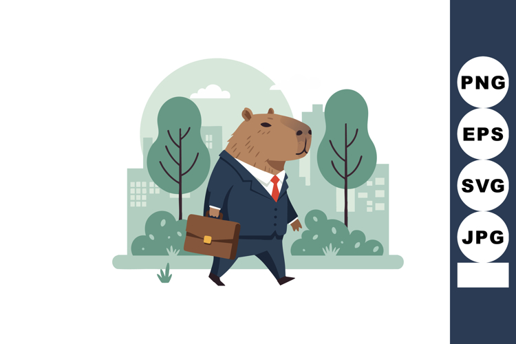 Business bear walking with briefcase in city park green tree