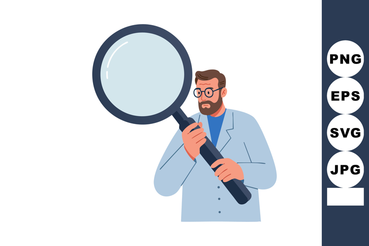 Scientist holding magnifying glass examining object carefull