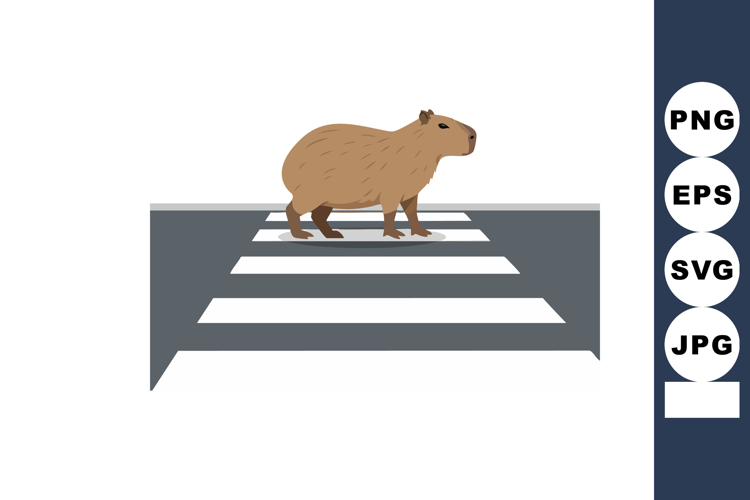 Capybara walking across pedestrian crosswalk in urban enviro