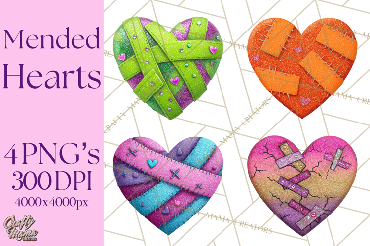 Mended Glitter Heart Clipart, Cartoon Patchwork Heart Png