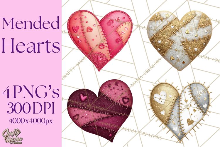 Mended Glitter Heart Clipart, Cartoon Patchwork Heart Png