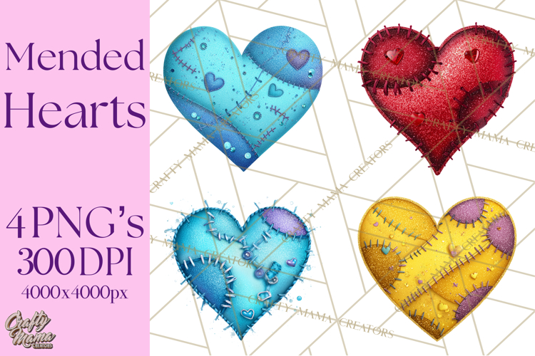 Mended Glitter Heart Clipart, Cartoon Patchwork Heart Png
