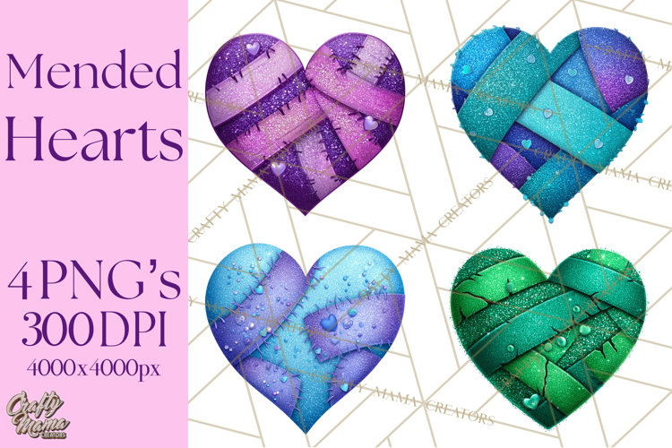 Mended Glitter Heart Clipart, Cartoon Patchwork Heart Png