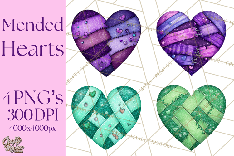Mended Glitter Heart Clipart, Cartoon Patchwork Heart Png