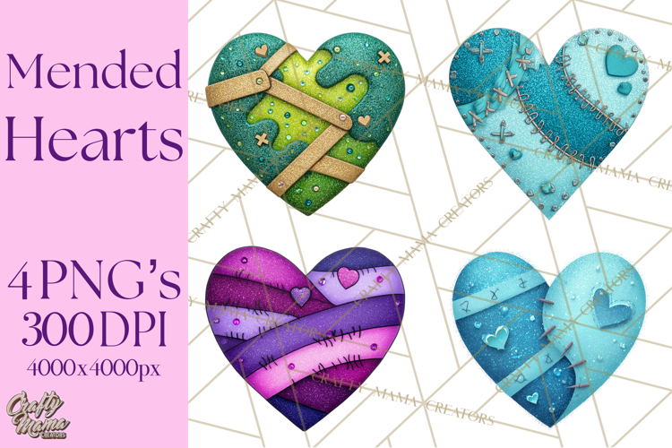 Mended Glitter Heart Clipart, Cartoon Patchwork Heart Png