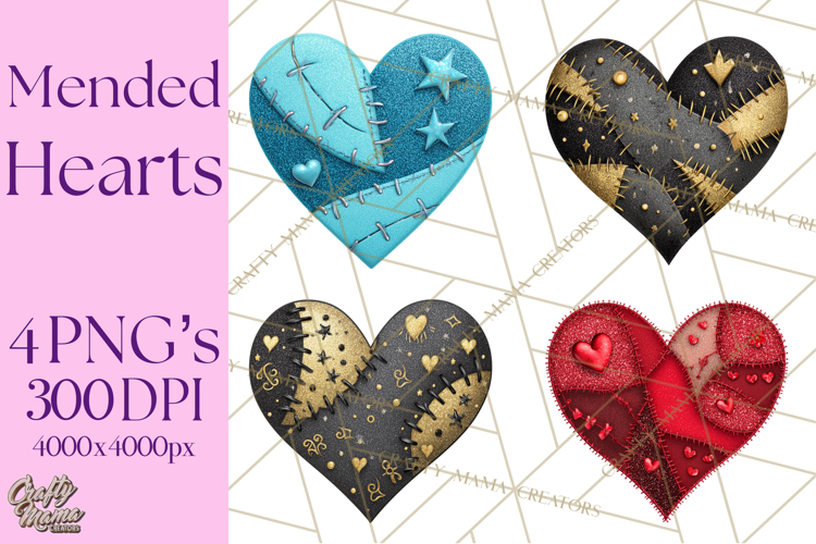 Mended Glitter Heart Clipart, Cartoon Patchwork Heart Png