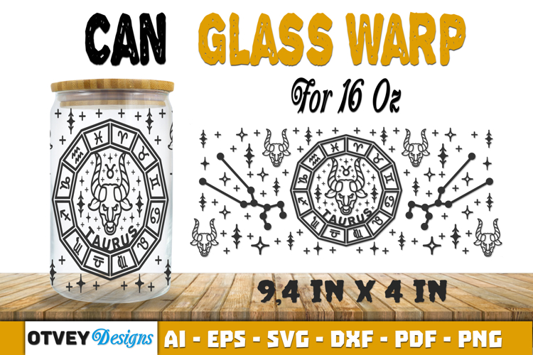 Zodiac Can Glass 16 Oz Libbey Wrap SVG