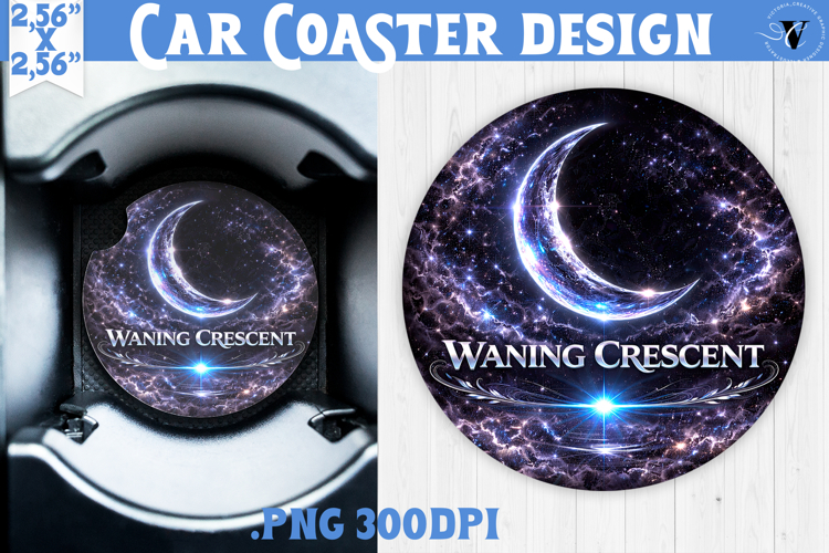 Waning Crescent Moon Car coaster | Moon Phase Design