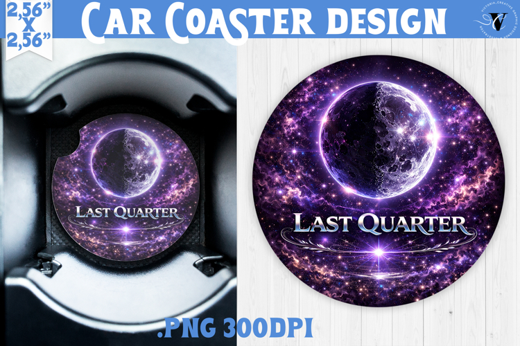 Last Quarter Moon Car coaster | Moon Phase Design
