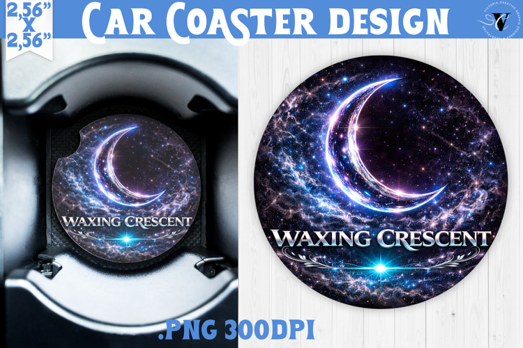 Waxing Crescent Moon Car coaster | Moon Phase Design